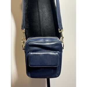 VTG I Magnin EUC Navy Blue SOFT Leather Rectangular Crossbody Purse Bag MINT